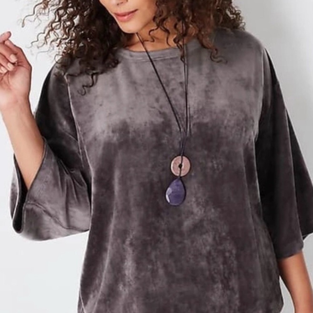 J. Jill Pure Jill dark gray velour boxy top three-quarter sleeve sz small petite